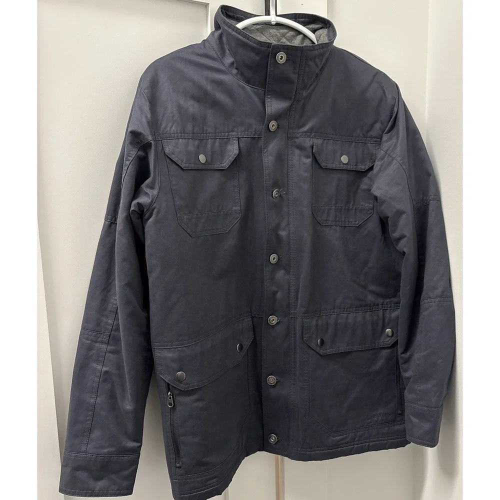 Orvis Field Coat Mens Medium Blue Gray Quilted Barn Chore Jacket Hunting Pockets